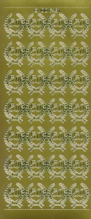 6431 - 50 i laurb�rkrans  - stickers - �rstal guld